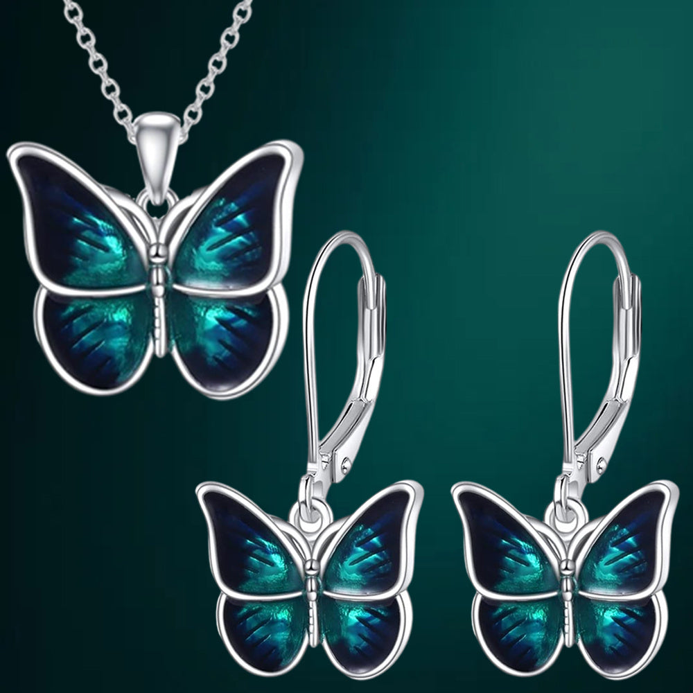 Butterfly Dangle Leverback Earrings Hoop Earrings Necklace Set, for Teenager