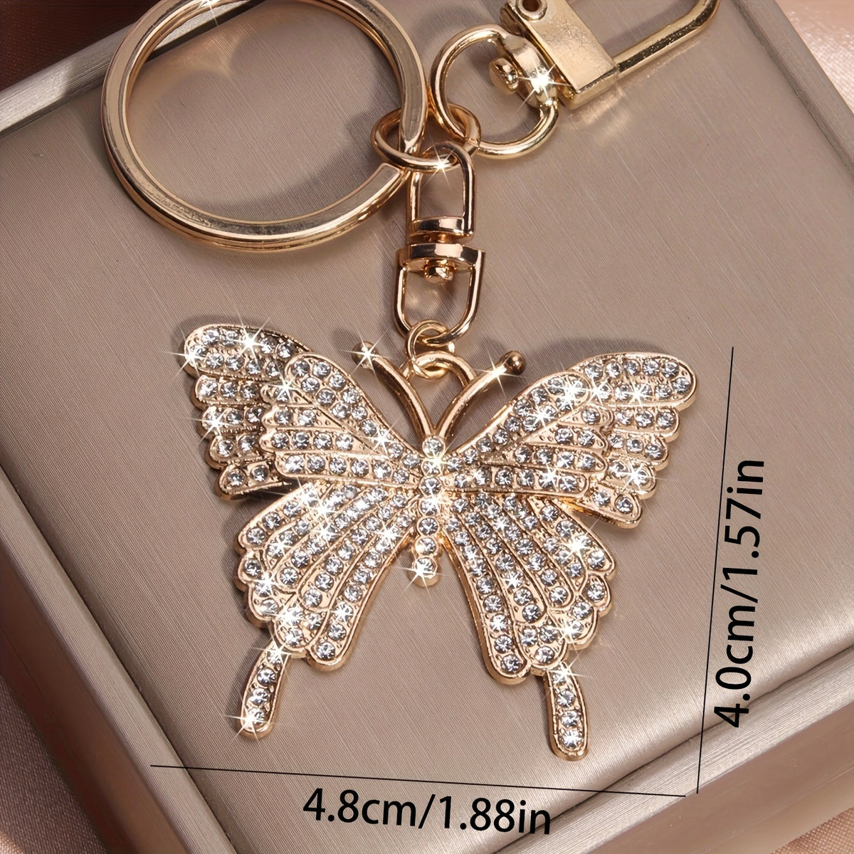 1pc Crystal-Encrusted Butterfly Keychain - Elegant Rose Golden Alloy, Sparkling Rhinestone Design, Perfect for Cars & Handbags, Ideal Valentine'S Day Gift, Valentine'S Day Accessory | Elegant Keychain | Durable Alloy, Butterfly Decor