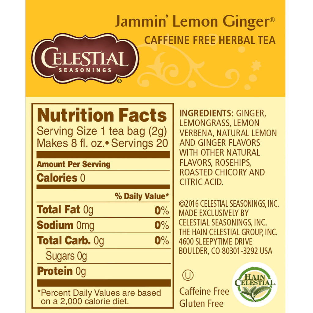 Celestial Seasonings Jammin' Lemon Ginger Herbal Tea (6x20 Bag)