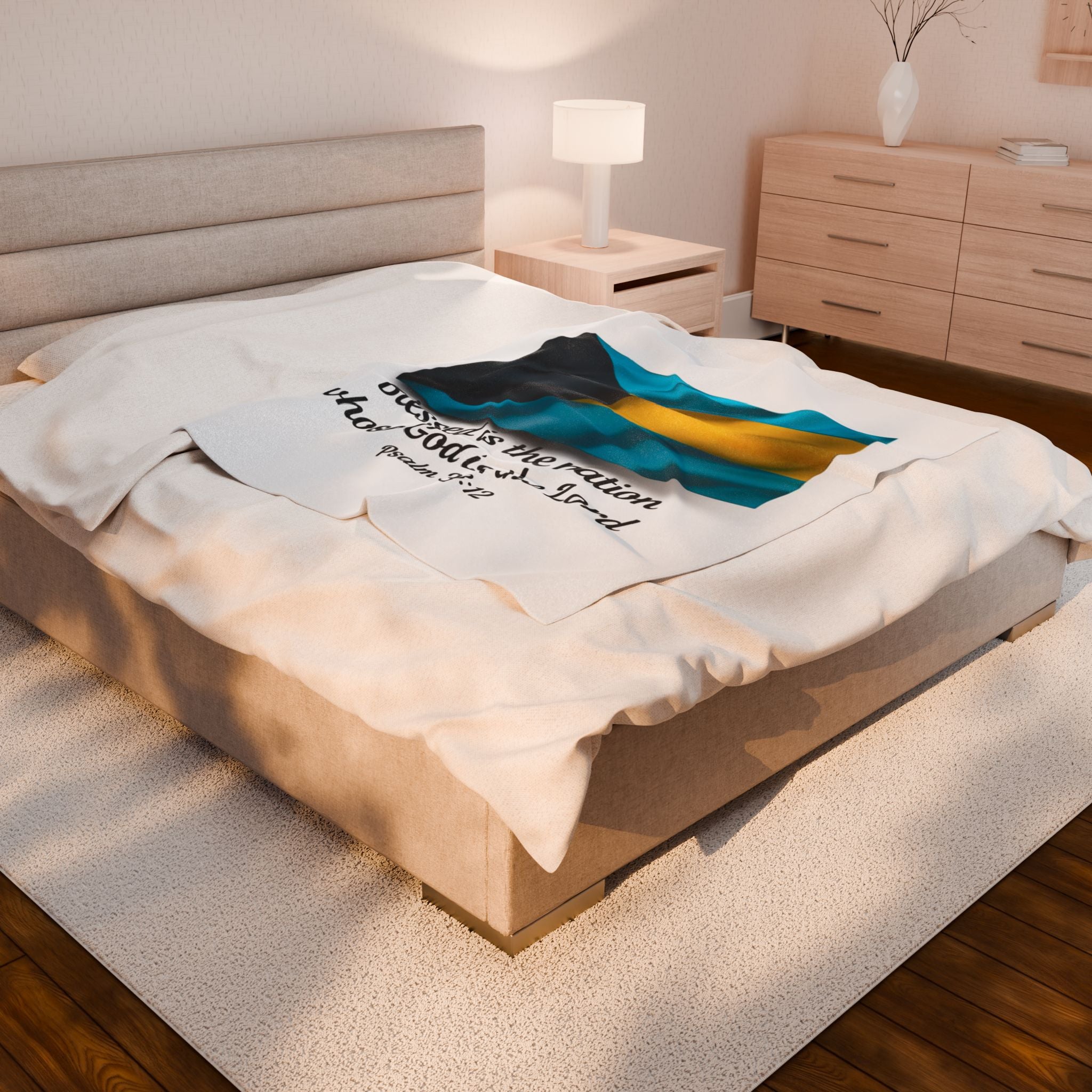 Blessed Nation Velveteen Plush Blanket - Psalm 33:12