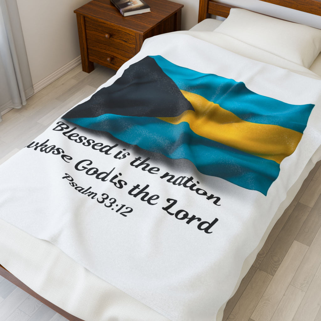 Blessed Nation Velveteen Plush Blanket - Psalm 33:12