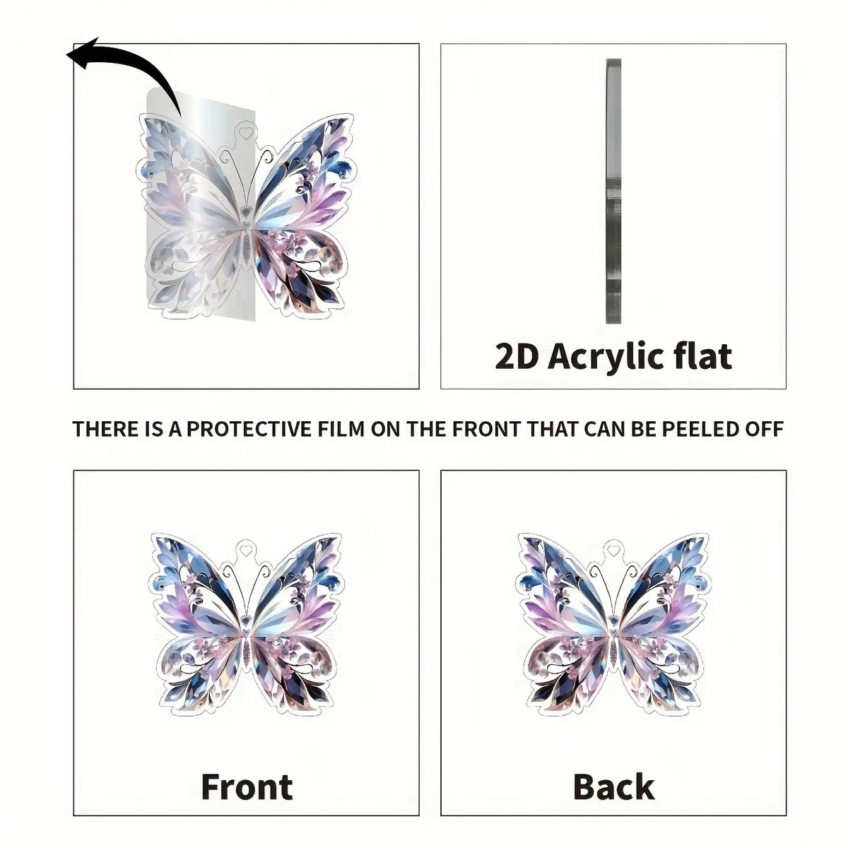 2D Flat, 2D Flat Design, 4pcs Acrylic Butterfly Pendant with Beaded Chain - 2D Graphic Design, Multicolor Rainbow Wings, High-Quality Home, Backpack, Door Handle Decor, Mother's Day, Independence Day, Birthday & Holiday Decoration, Butterfly Ornament