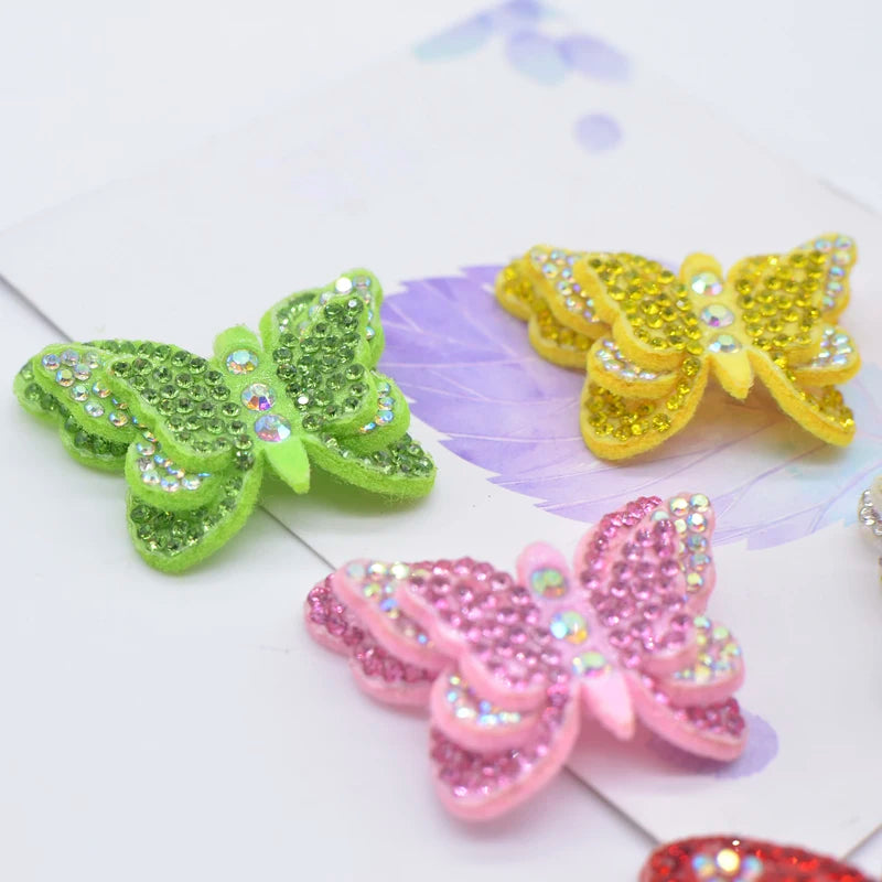 12Pcs 40mm Colorful 2 Size Butterfly Set for Bag Clothing Applique Rhinestone Stick-on Hairband Garment Accessories Patch