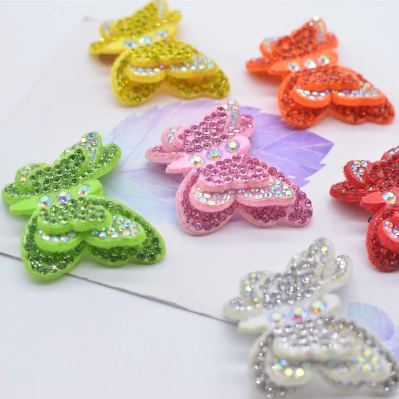 12Pcs 40mm Colorful 2 Size Butterfly Set for Bag Clothing Applique Rhinestone Stick-on Hairband Garment Accessories Patch