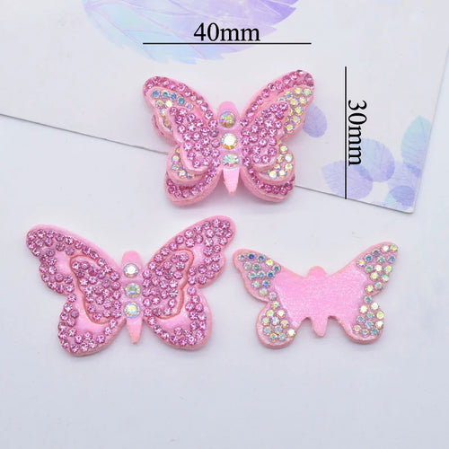 12Pcs 40mm Colorful 2 Size Butterfly Set for Bag Clothing Applique Rhinestone Stick-on Hairband Garment Accessories Patch
