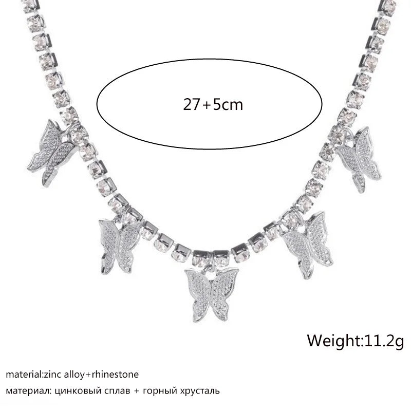 Crystal Butterfly Pendants Women Chokers Personality Gold Color Hollow Chain Choker Necklaces for Ladies Punk Collar jewellery