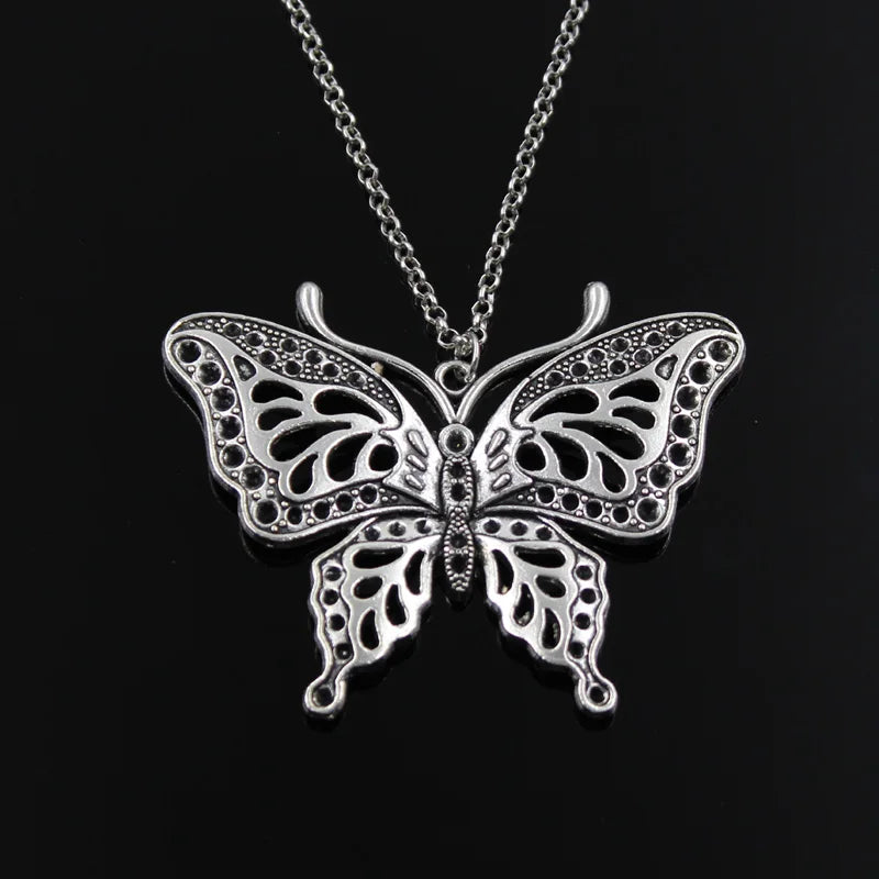 New Fashion Hollow Butterfly Pendants Round Cross Chain Short Long Mens Womens Silver Color Necklace Jewelry Gift