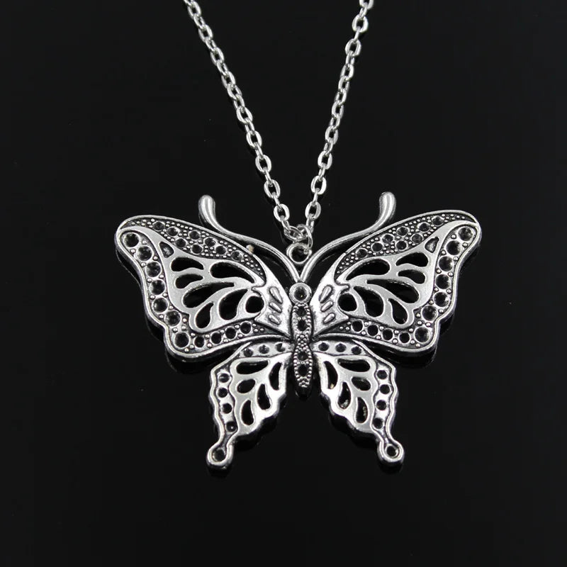 New Fashion Hollow Butterfly Pendants Round Cross Chain Short Long Mens Womens Silver Color Necklace Jewelry Gift