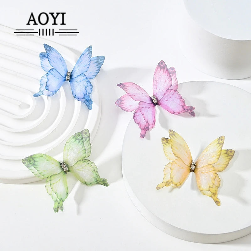 20pcs 4.5CM Diamond Mesh Butterfly Applique Jewelry Headwear Clothing DIY Handmade Double-layer Mesh Earrings Hairpin
