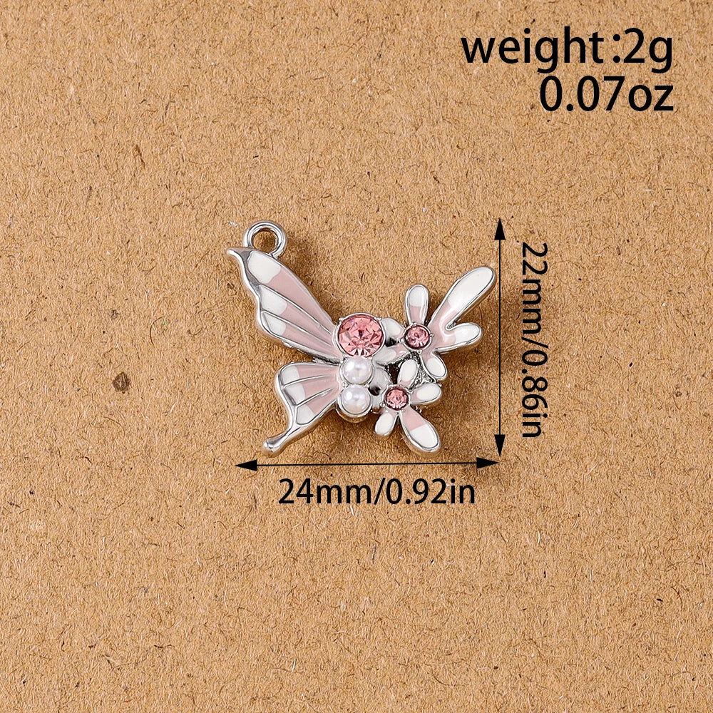 5pcs 22*24mm Cute Crystal Pearl Butterfly Charms Pendant for Jewelry Making Earrings Necklace Bracelet DIY Handmade Accessories