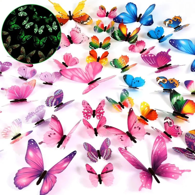 Luminous Butterfly Wall Stickers 3D Colorful Butterflies Glowing Wall Decals Wallpaper For Bedroom Living Room Home Decoration