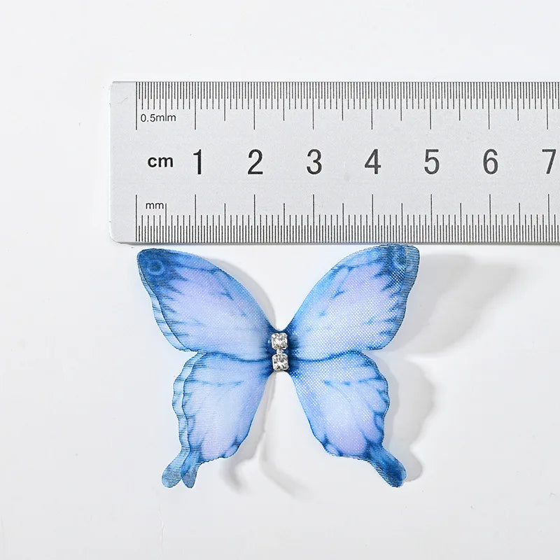 20pcs 4.5CM Diamond Mesh Butterfly Applique Jewelry Headwear Clothing DIY Handmade Double-layer Mesh Earrings Hairpin