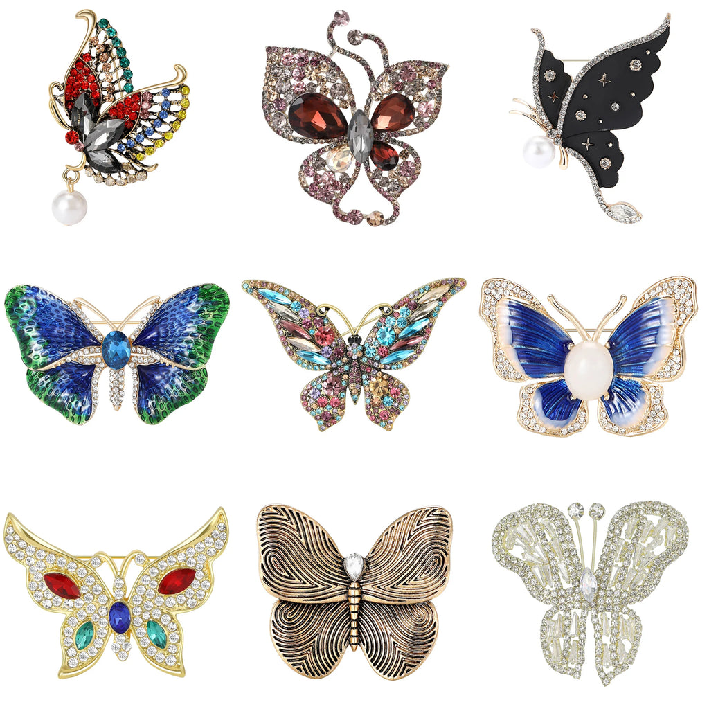 Classic Rhinestone Butterfly Brooches for Women Unisex Enamel Insect Pins Office Party Friend New Year Gifts Jewelry Accessories