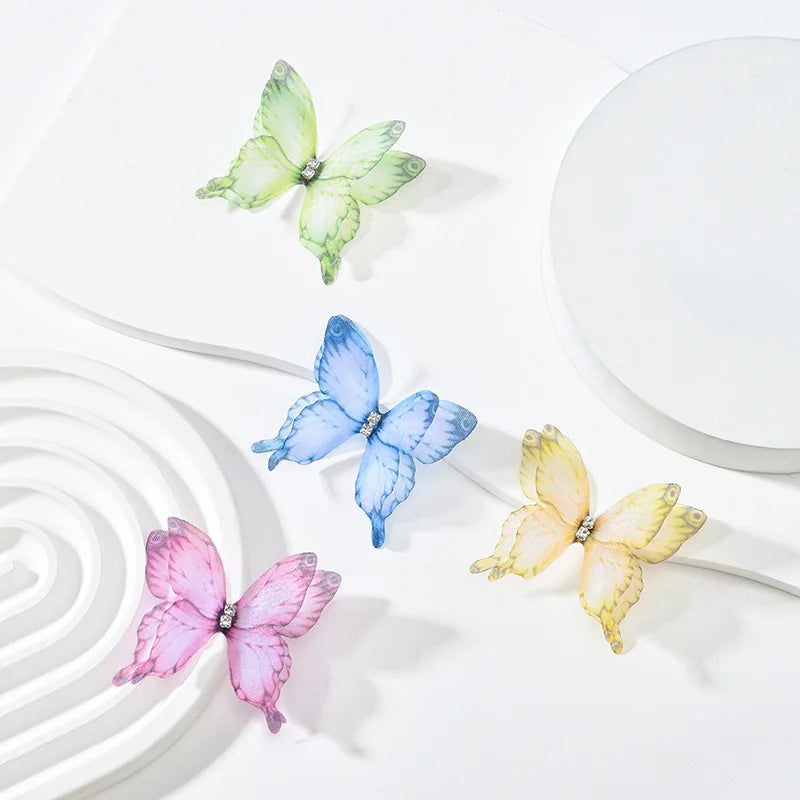 20pcs 4.5CM Diamond Mesh Butterfly Applique Jewelry Headwear Clothing DIY Handmade Double-layer Mesh Earrings Hairpin