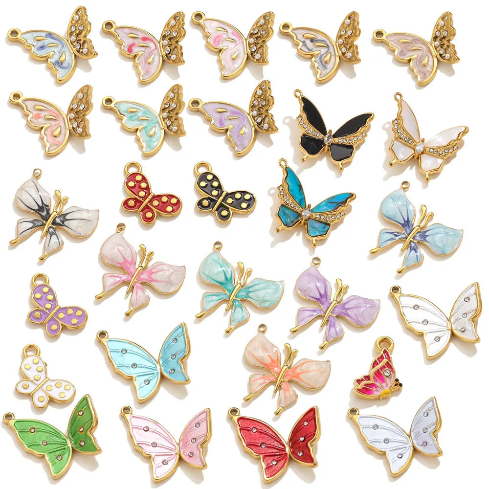 2pcs Stainless Steel Butterfly Charms For Jewelry Making DIY Women Pendants Necklace Earrings Connectors Butterfly Pendant Craft