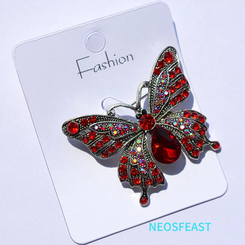 Elegance Crystal Pin Fashion Jewelry Blue Color Rhinestone Butterfly Brooches For Women Rhodium Plated Corsage Ladies Garments