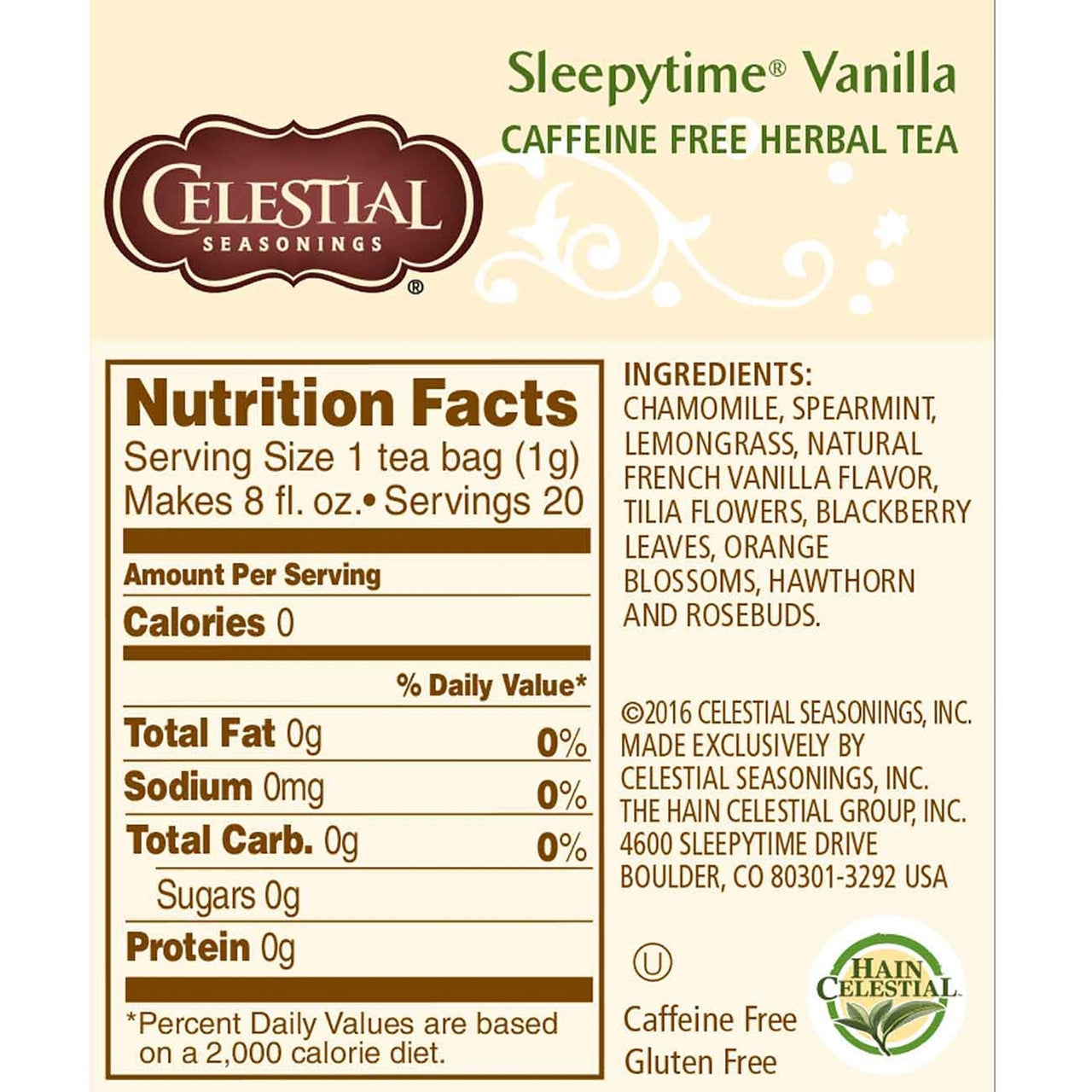 Celestial Seasonings Sleepytime Vanilla Herb Tea (6x20 Bag)