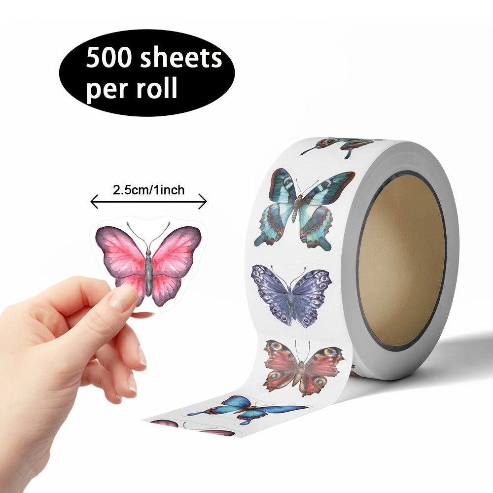 [Butterfly Sticker Rolls] 1 Roll of 500pcs Watercolor Style Butterfly Sticker Rolls, Suitable for Hand Account Books, Journals, Photo Albums, Stationery Decoration, Decorating Water Cups, Notebooks, Phone Cases, Suitcases, Computers, Skateboards, Storage