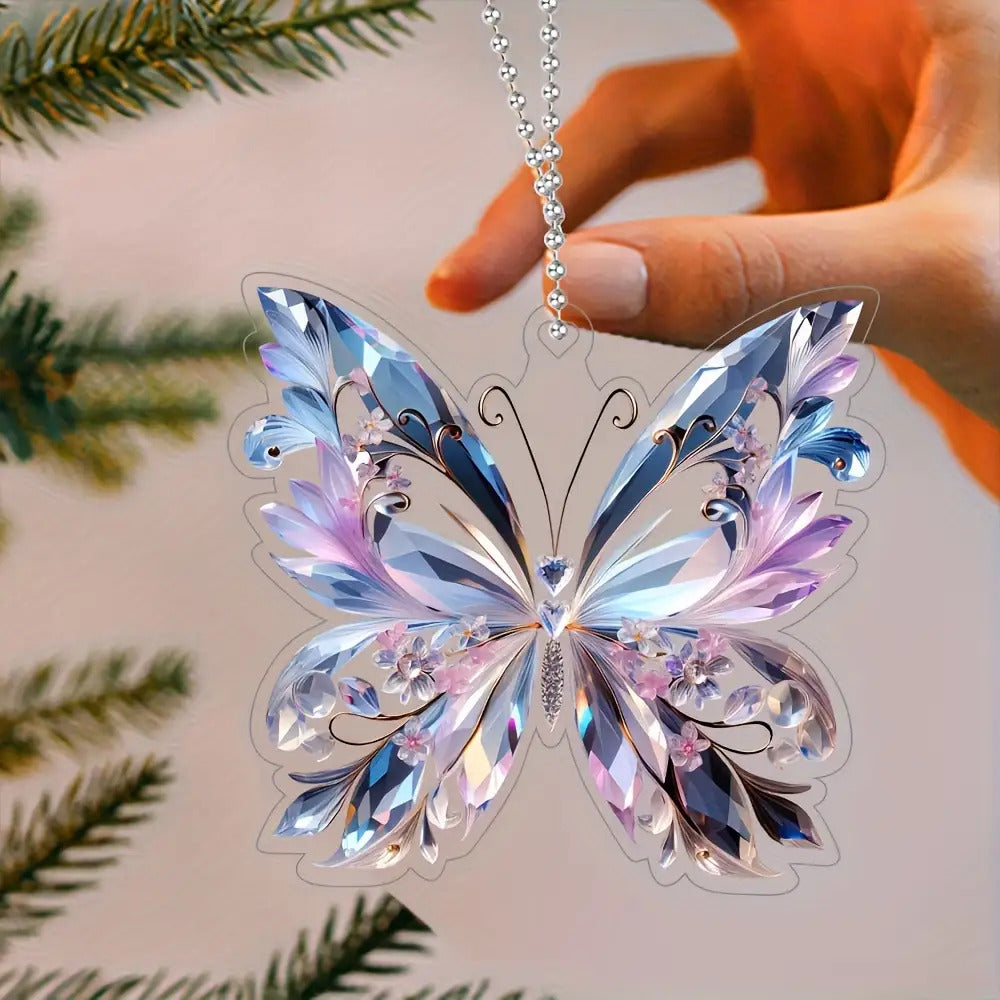 2D Flat, 2D Flat Design, 4pcs Acrylic Butterfly Pendant with Beaded Chain - 2D Graphic Design, Multicolor Rainbow Wings, High-Quality Home, Backpack, Door Handle Decor, Mother's Day, Independence Day, Birthday & Holiday Decoration, Butterfly Ornament