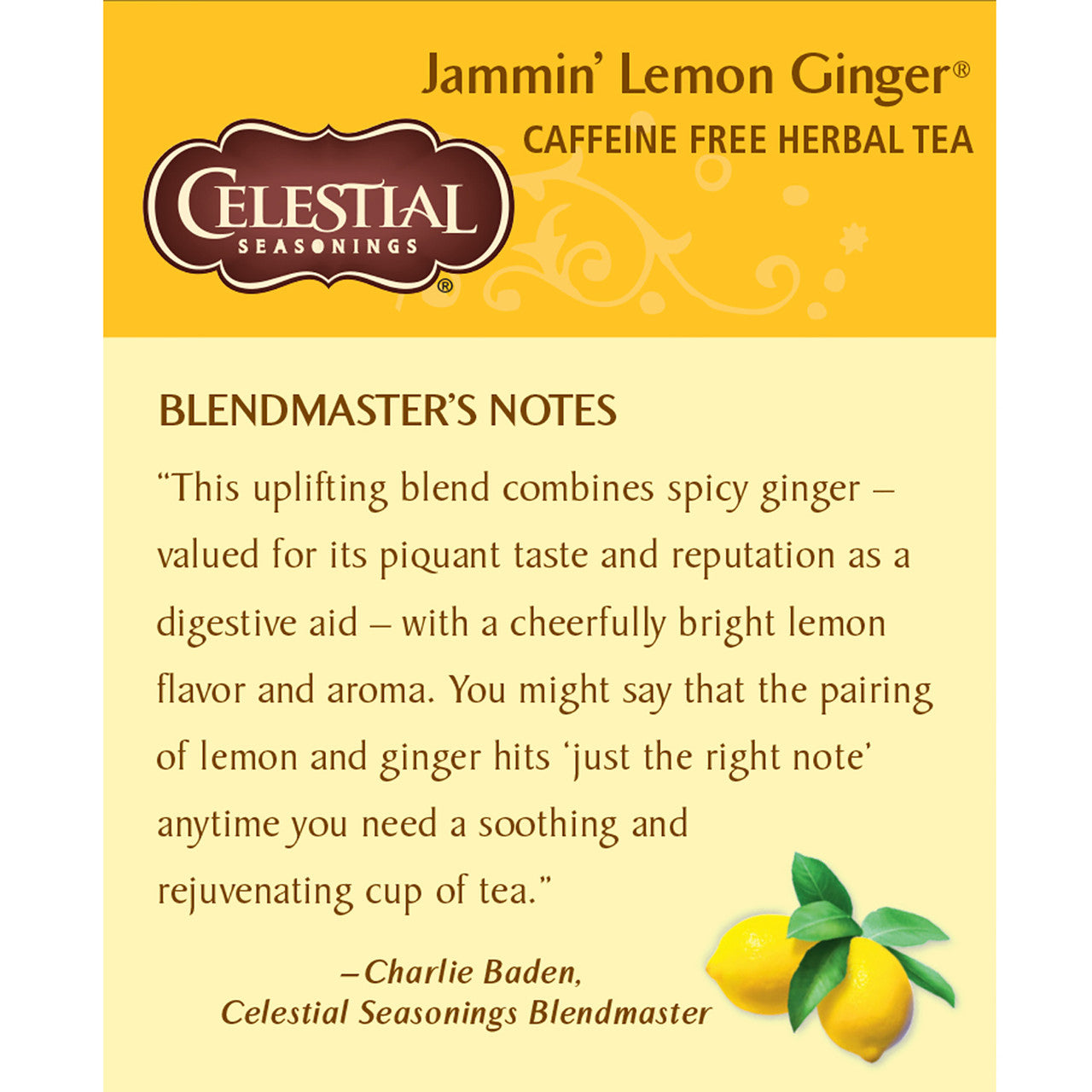 Celestial Seasonings Jammin' Lemon Ginger Herbal Tea (6x20 Bag)